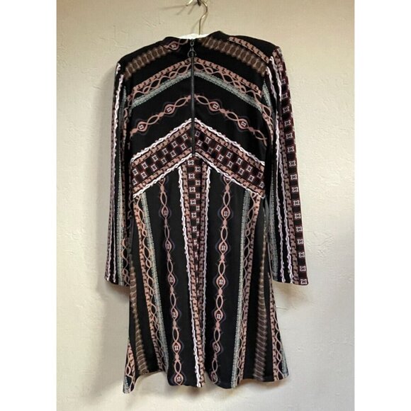 Free People Womens Stella Black Print Long Sleeve Mini Dress Mock Neck Rayon - Picture 2 of 9
